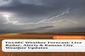 Fox4KC weather forecast showing live radar lightning storm and severe weather alerts in Kansas City